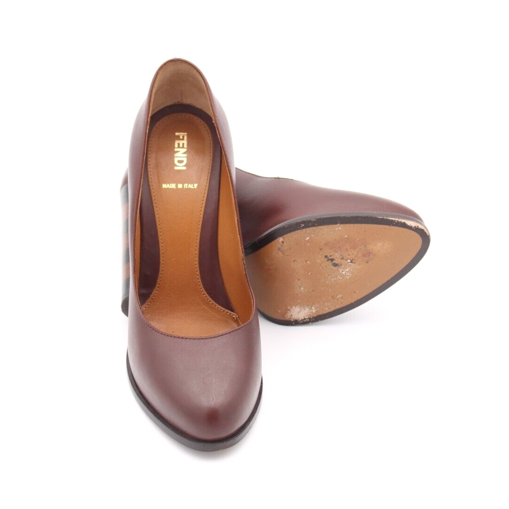 Fendi Women's Leather Paquin Block Heels Pumps Burgundy Corporate Sz 39.5 - Picture 3 of 8